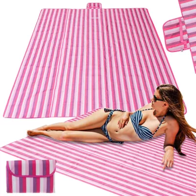   XXL Összehajtható, Vízálló Strandszőnyeg, Piknik Takaró - Rózsaszín, 200 x 200 cm
