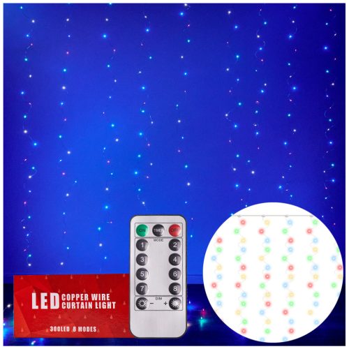 Varázslatos LED Fényfüggöny – 3x3m, 300 Színes LED