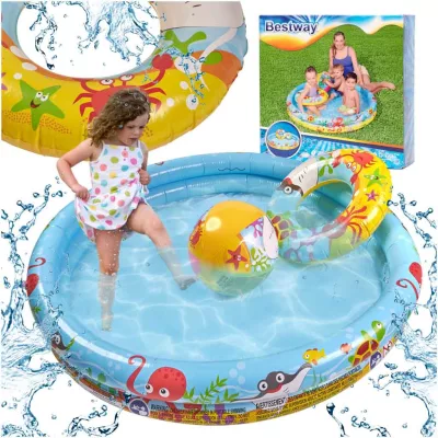   BESTWAY 51124 Gyermekmedence + úszógumi + strandlabda szett – 3 az 1-ben