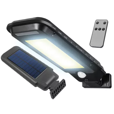   Napelemes kültéri lámpa 30 W COB LED, 24 W, 2000 LM, Mozgás- és alkonyatérzékelős, 2400 Mah-s Akkumulátor, Távirányító