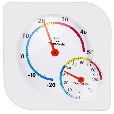   Analóg hőmérő / higrométer, -20 és +50°C között, 7,5x1,3 cm, fehér