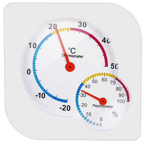 Analóg hőmérő / higrométer, -20 és +50°C között, 7,5x1,3 cm, fehér