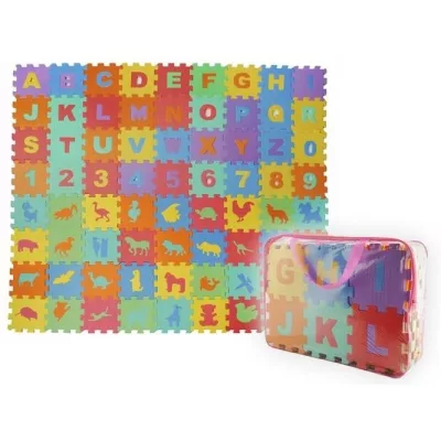   Szivacs puzzle játszószőnyeg, betűkkel, számokkal, állatokkal - 72 db, 131 cm x 117 cm