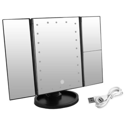   3 részes, 22 LED-es forgatható, kinyitható kozmetikai tükör