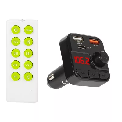   Bluetooth 5.0 FM Transzmitter telefon kihangosítóval, távirányítóval + USB 3.0 Gyorstöltő + Type-C